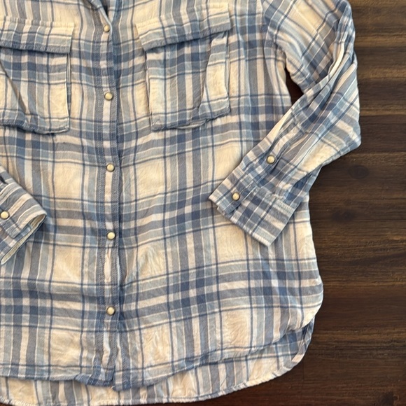 American Eagle Outfitters Seriously Lived In Blue Plaid Shirt Medium - Picture 4 of 11